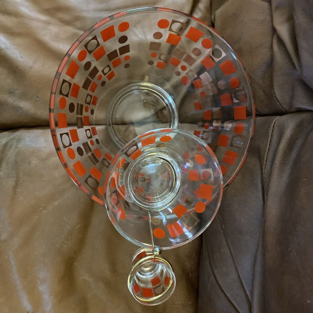 Vintage MCM Glass Shrimp Chip Dip Bowl Retro 50s Entertaining Atomic Red Gold - Picture 4 of 6